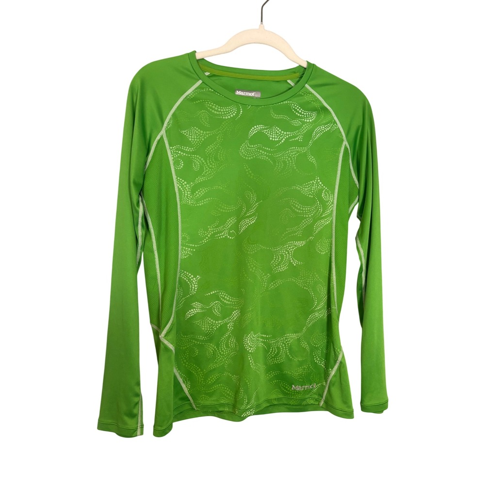 Marmot Womens Long Sleeve Performance Top Lime Green Swirl Pattern Size Medium